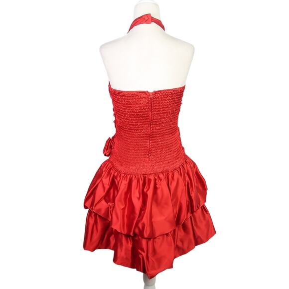 Vintage 80s Steppin' Out Red Lace Drop Waist Bubble Mini Cocktail Dress 3 - Picture 4 of 6